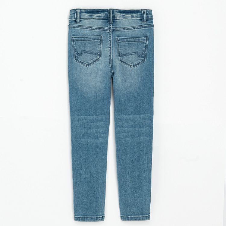 Denim trousers with small cats face embroidered