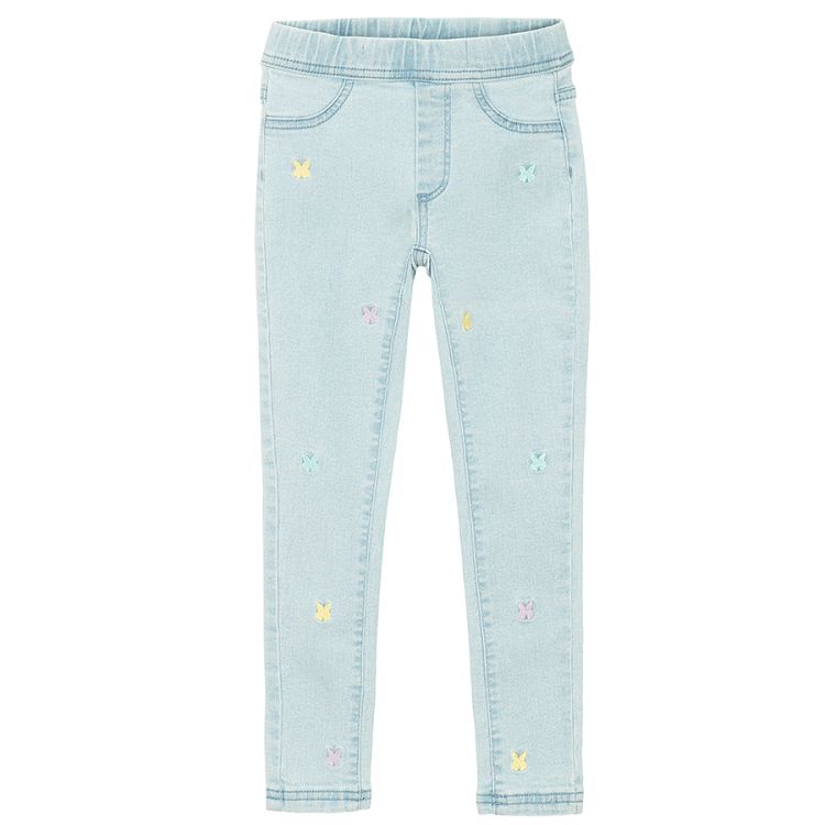 Light denim leggings with small butterflies print