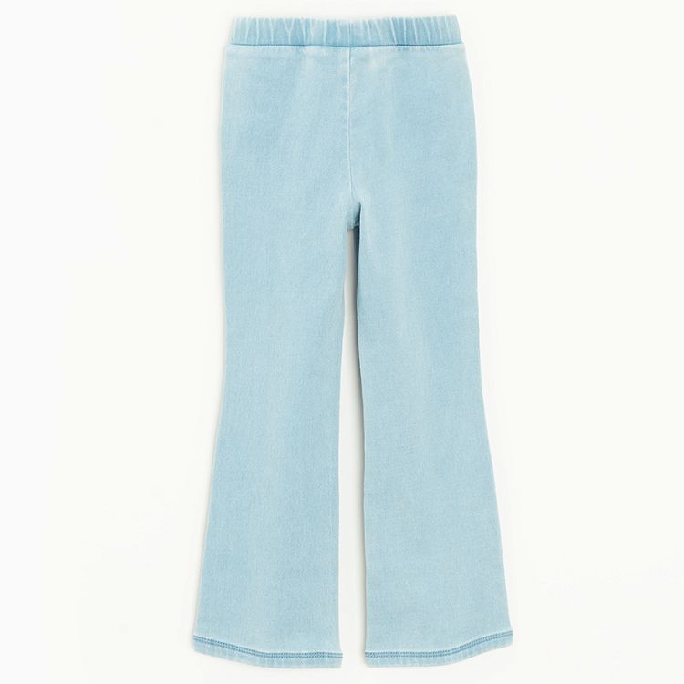 Light blue wide leg denim pants with bunny embroidery on knees