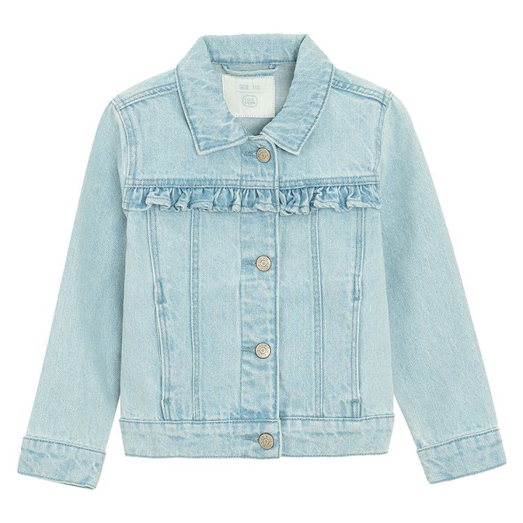 Ligh blue denim jacket with ruffles