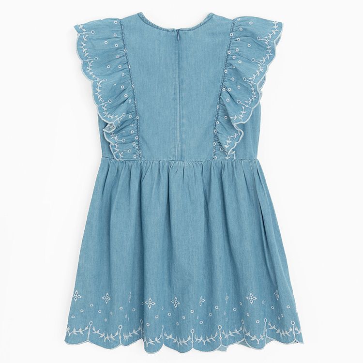 Denim short sleeve dress with embroiderie