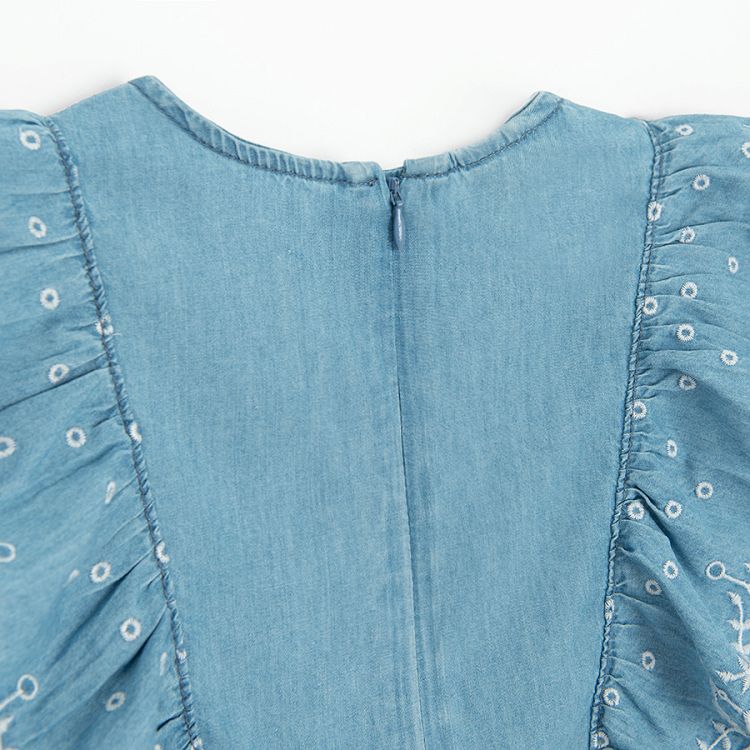 Denim short sleeve dress with embroiderie