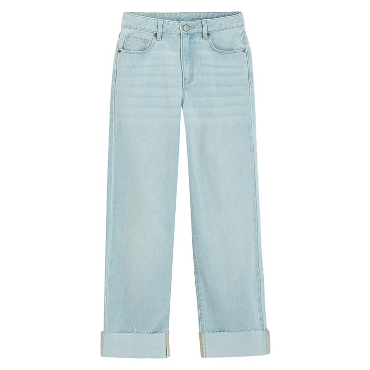 Wide leg denim pants with rever