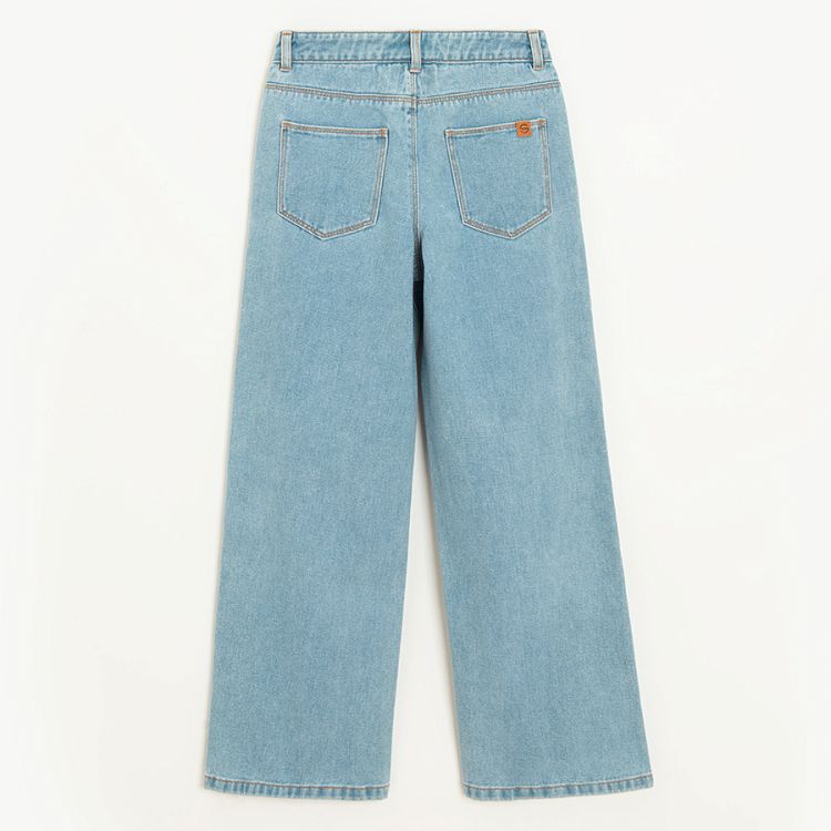 Wide leg denim trousers with daisies