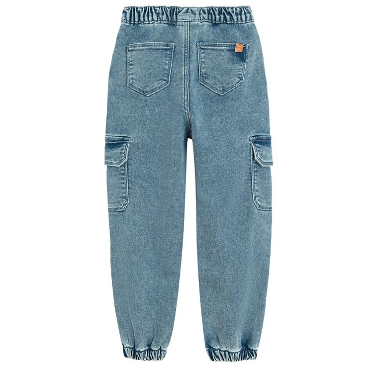 Denim pants with side pockets and unicorn print on front pocket