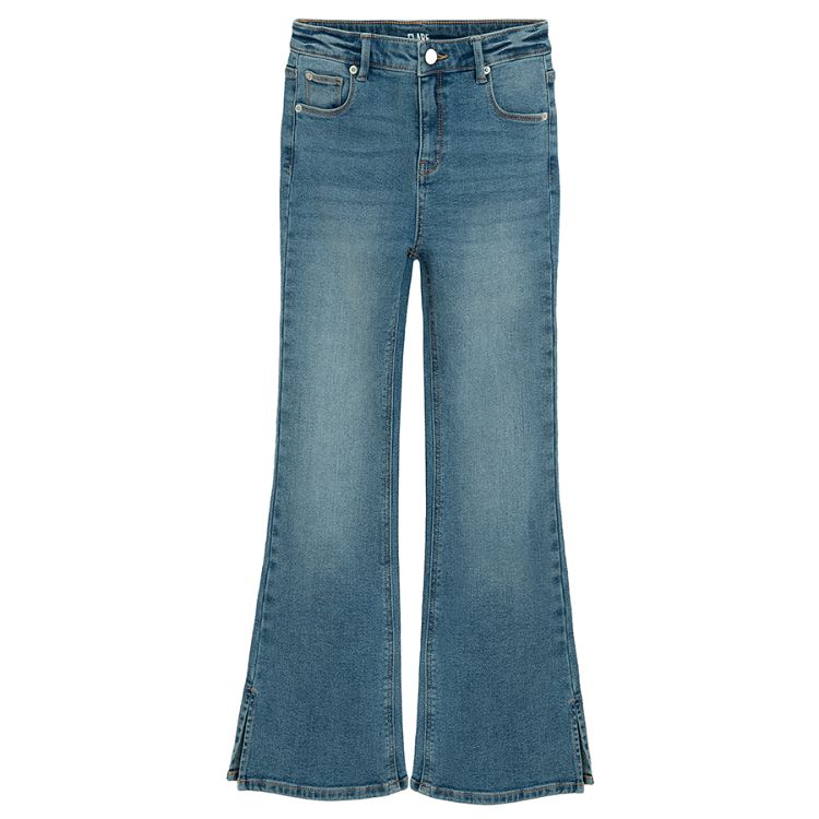 Blue denim wide leg trousers