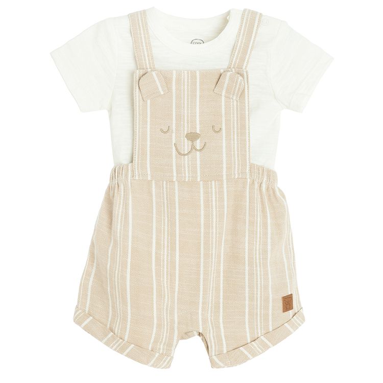 Beige short sleeve bodysuit and shorts dungaree set