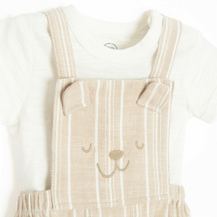 Beige short sleeve bodysuit and shorts dungaree set