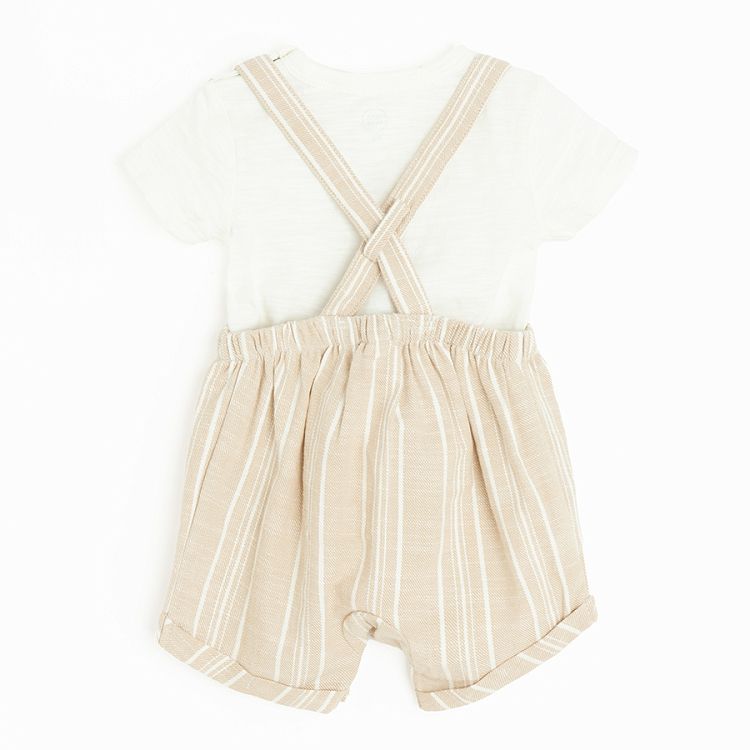 Beige short sleeve bodysuit and shorts dungaree set