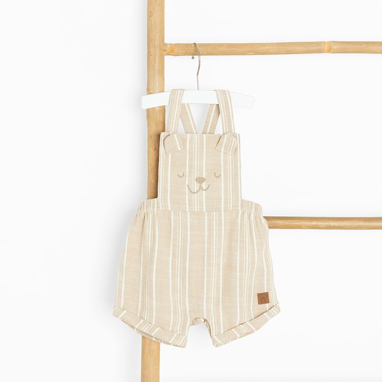 Beige short sleeve bodysuit and shorts dungaree set