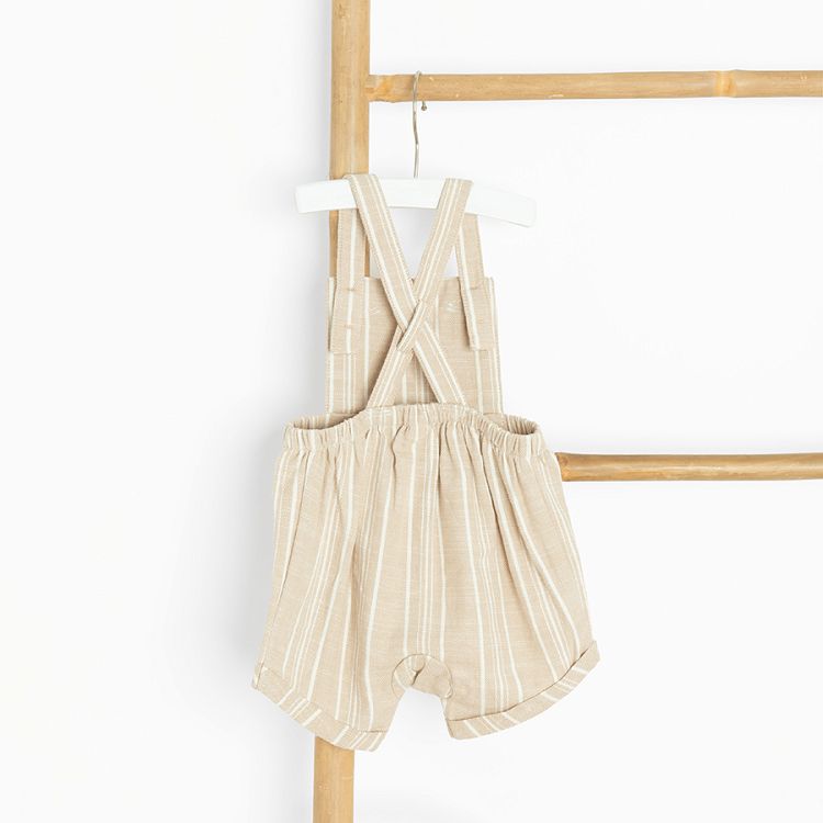 Beige short sleeve bodysuit and shorts dungaree set