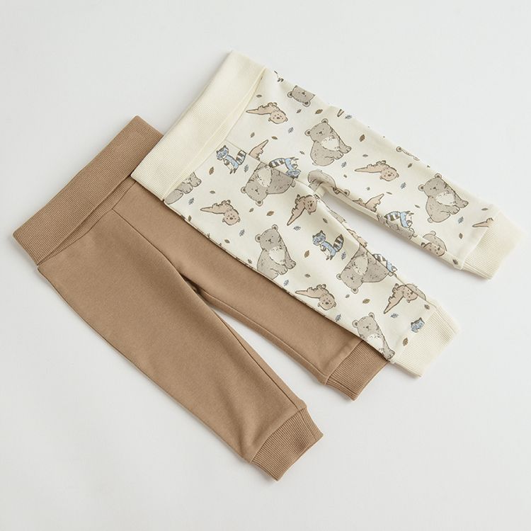 Brown and ecru with forest animals footless leggings- 2 pack