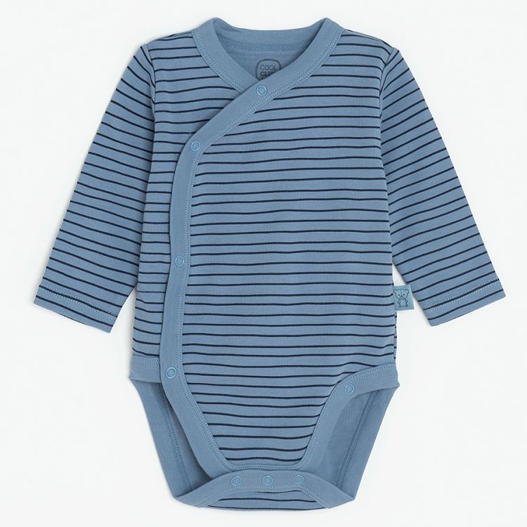 Blue with fox print and blue stripped wrap long sleeve bodysuits- 2 pack