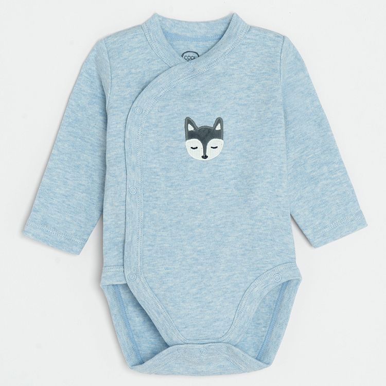 Blue with fox print and blue stripped wrap long sleeve bodysuits- 2 pack