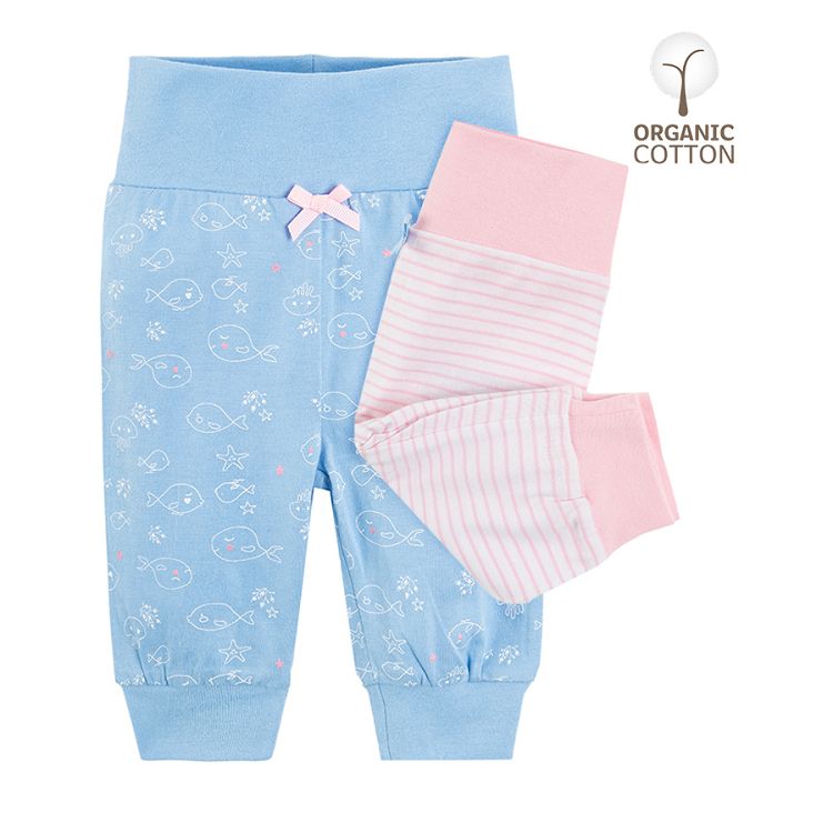 Light blue with fish and pink stripe joggers 2-pack