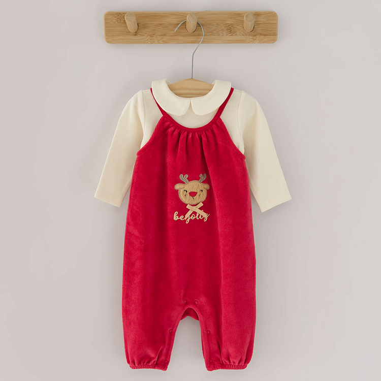 Clothing set brown dungaree and white romper