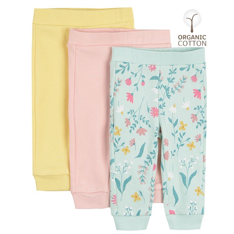 Pastel color monochrome and with florals footless leggings- 3 pack