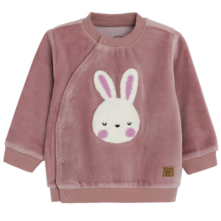 Dark pink wrap sweatshirt with bunny print