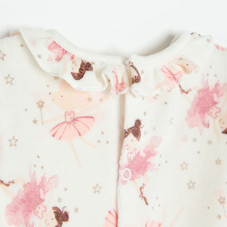 Ecru long sleeve footed overall with ballerinas print