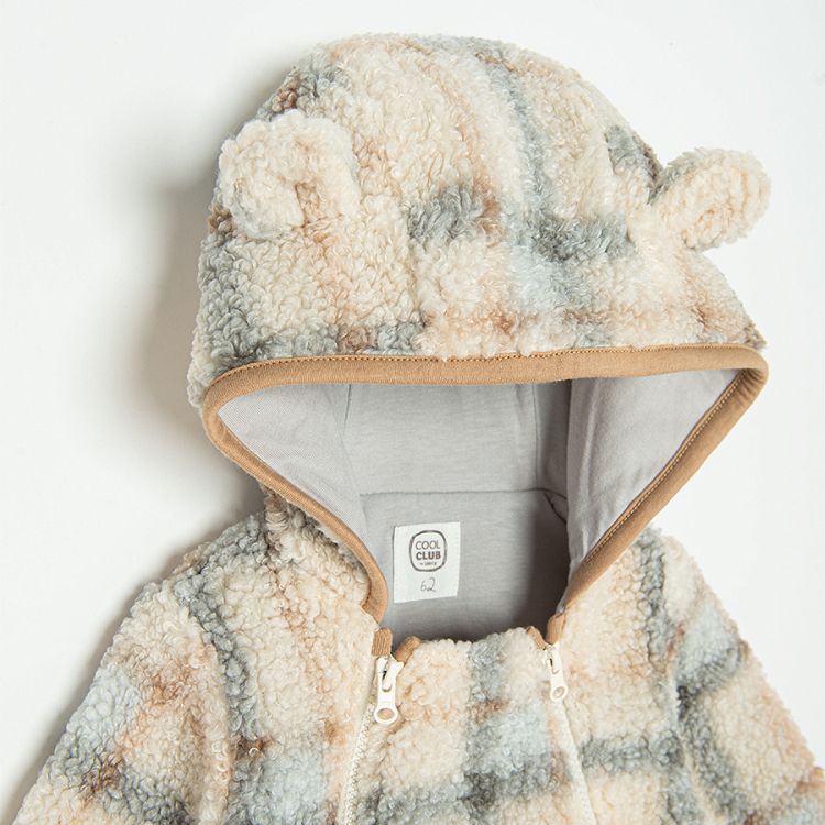 Checked hooded footed overall with two side zippers