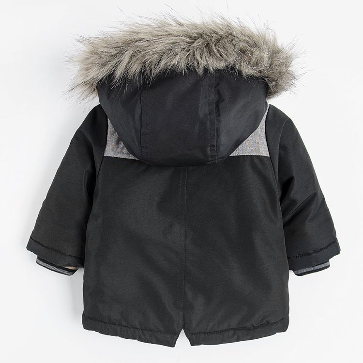 Black hooded puffy jacket