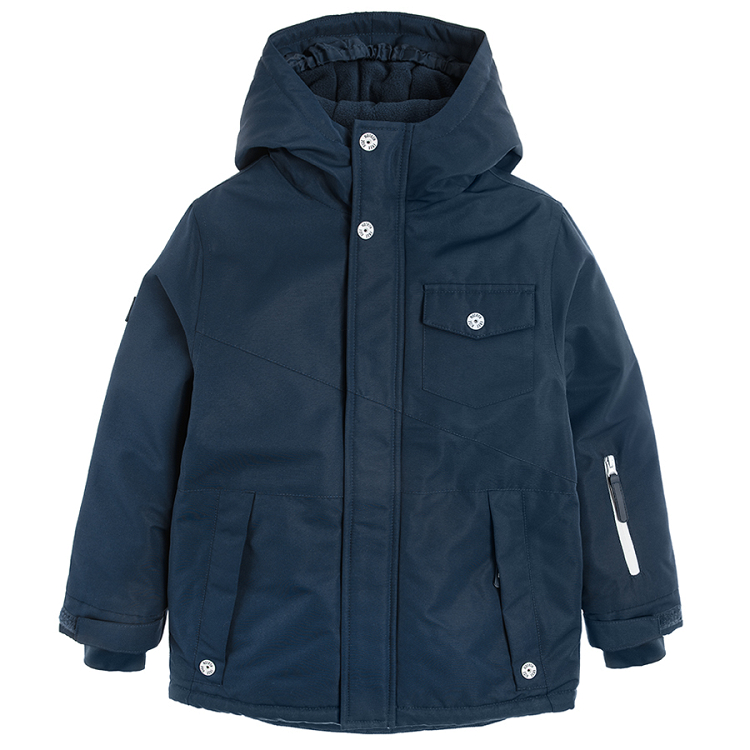 Dark blue hooded ski jacket