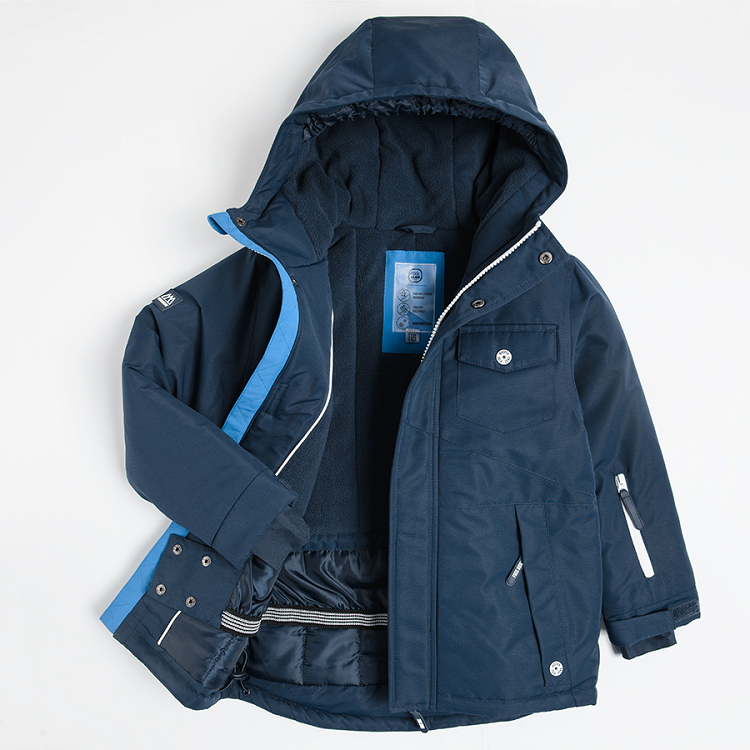 Dark blue hooded ski jacket