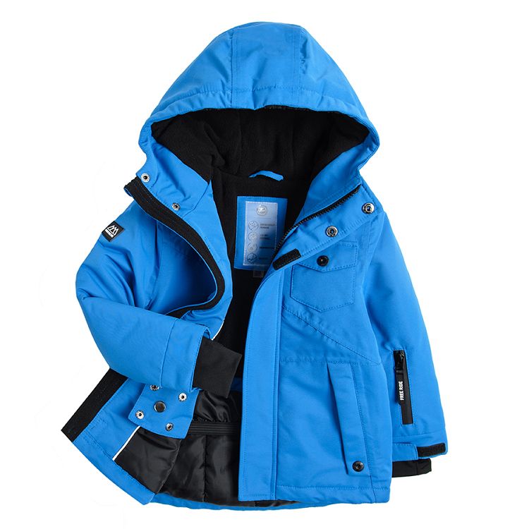 Blue hooded ski jacket