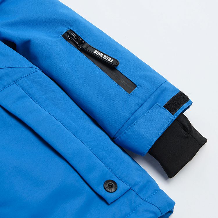 Blue hooded ski jacket