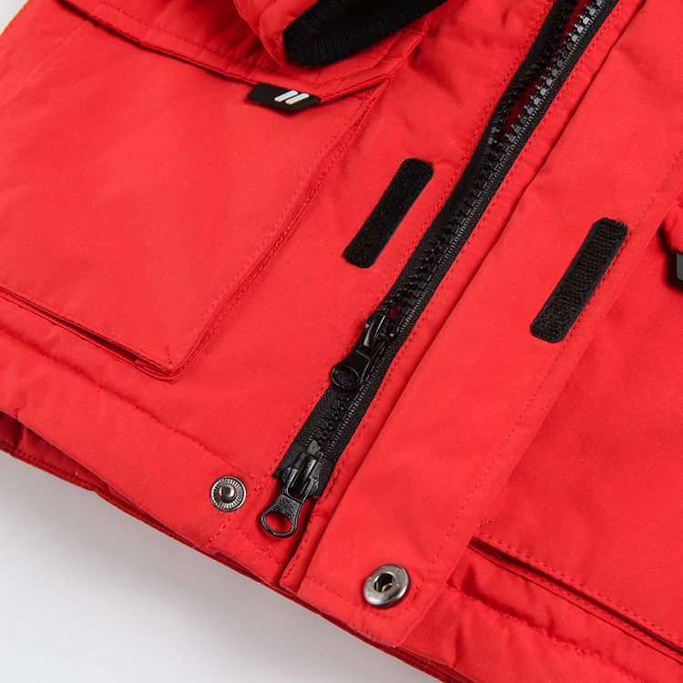 Red hooded jacket