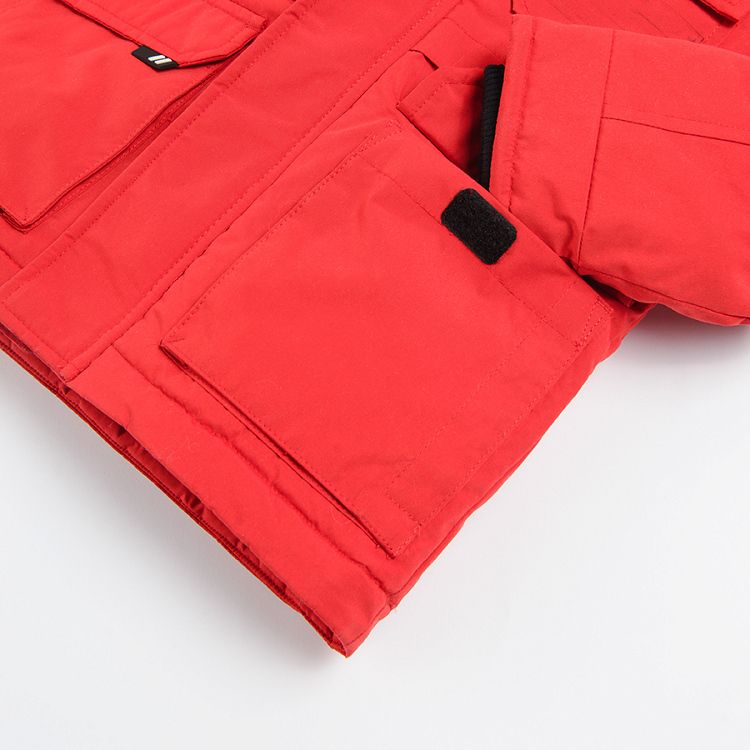 Red hooded jacket