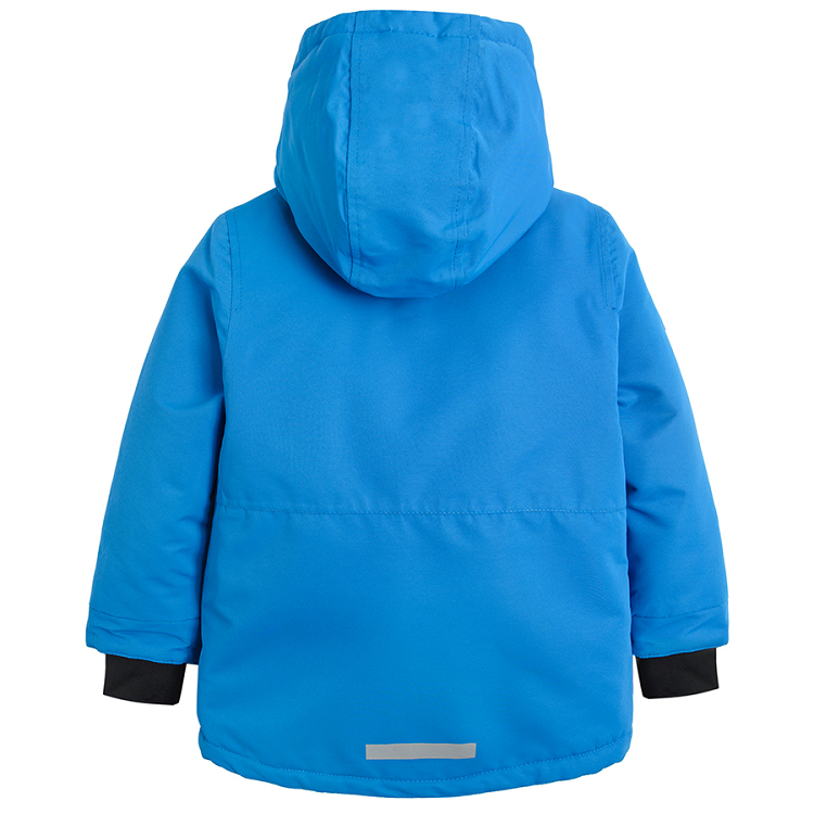 Blue hooded ski jacket