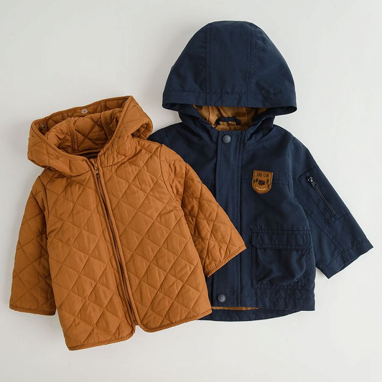 Blue and dark yellow two-pieces hooded jacket