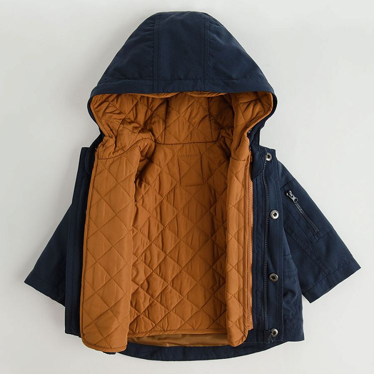 Blue and dark yellow two-pieces hooded jacket