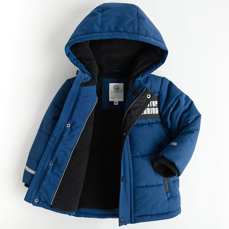 Blue hooded jacket with fleece lining