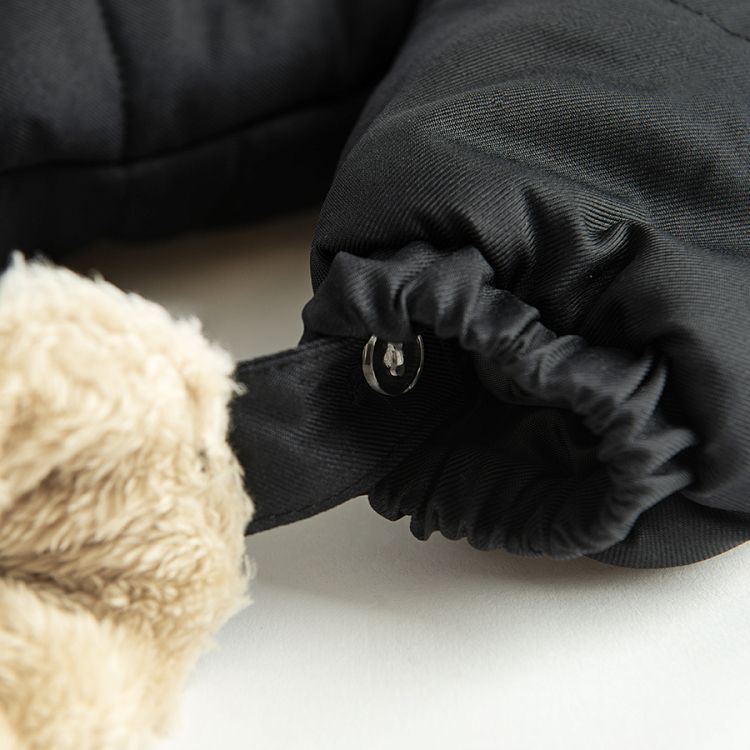 Black snowsuit with bear print and mittens