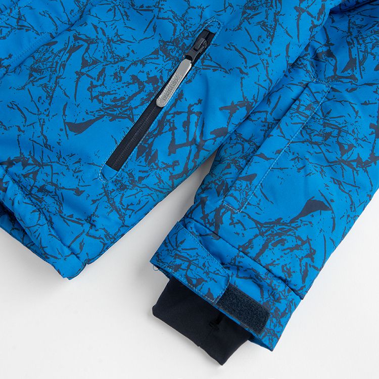 Blue with black lines hooded ski jacket