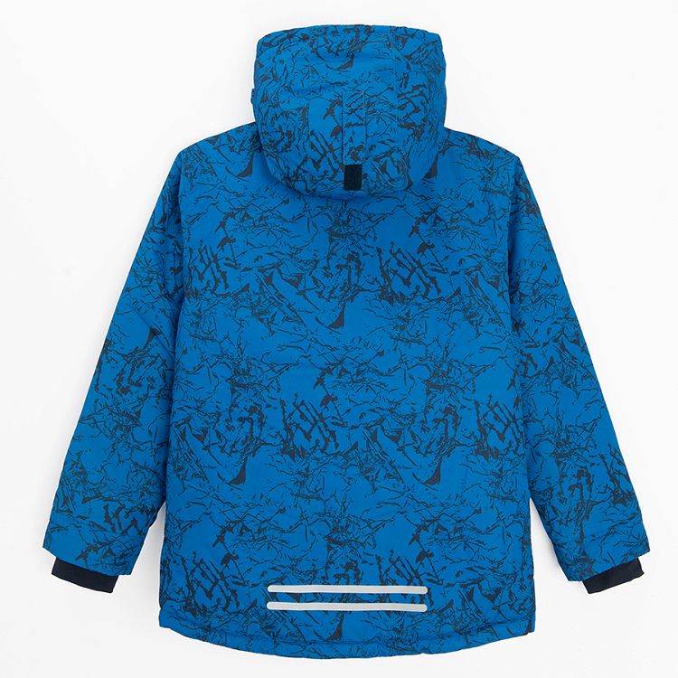 Blue with black lines hooded ski jacket