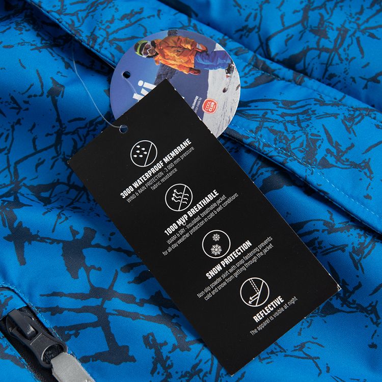 Blue with black lines hooded ski jacket