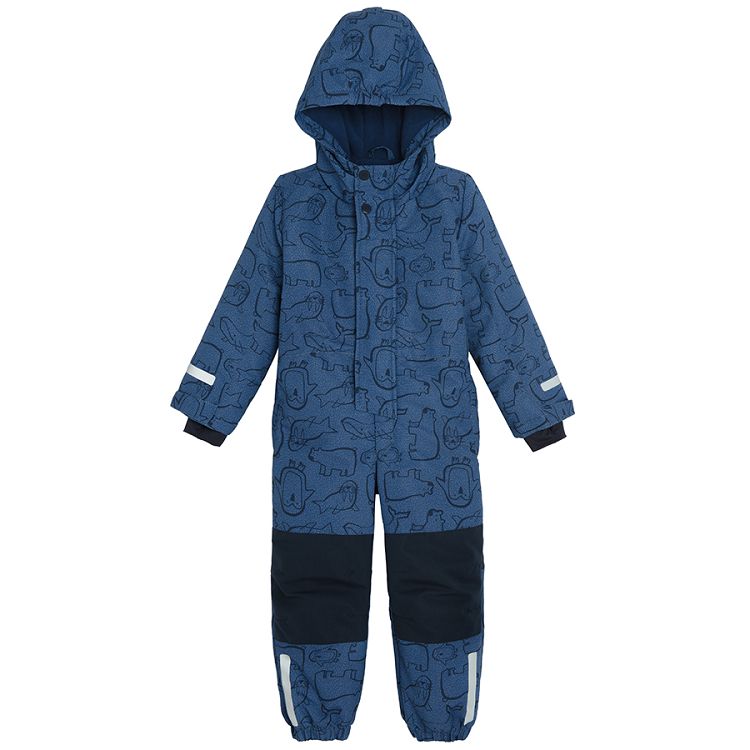 Blue hooded snowsuit