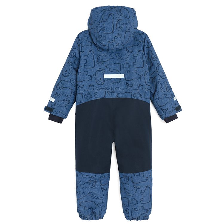 Blue hooded snowsuit