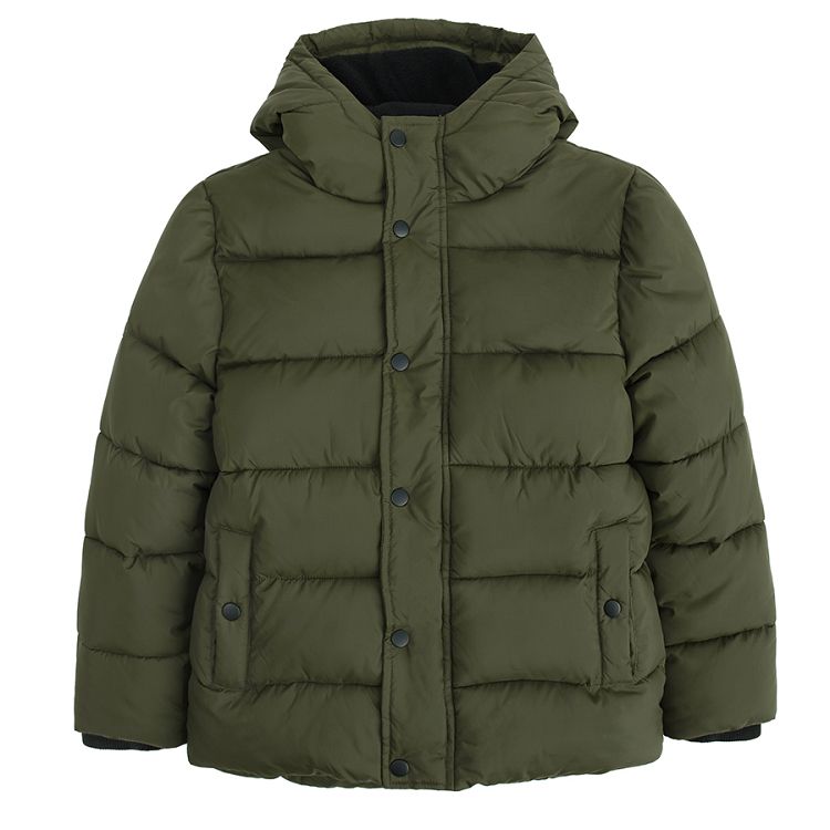 Khaki hooded zip through jacket with fleece lining