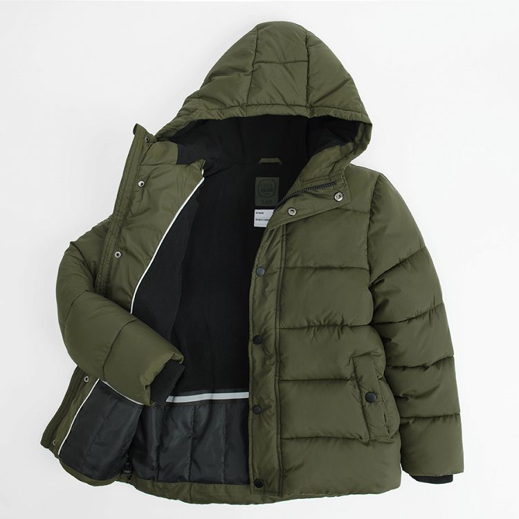 Khaki hooded zip through jacket with fleece lining