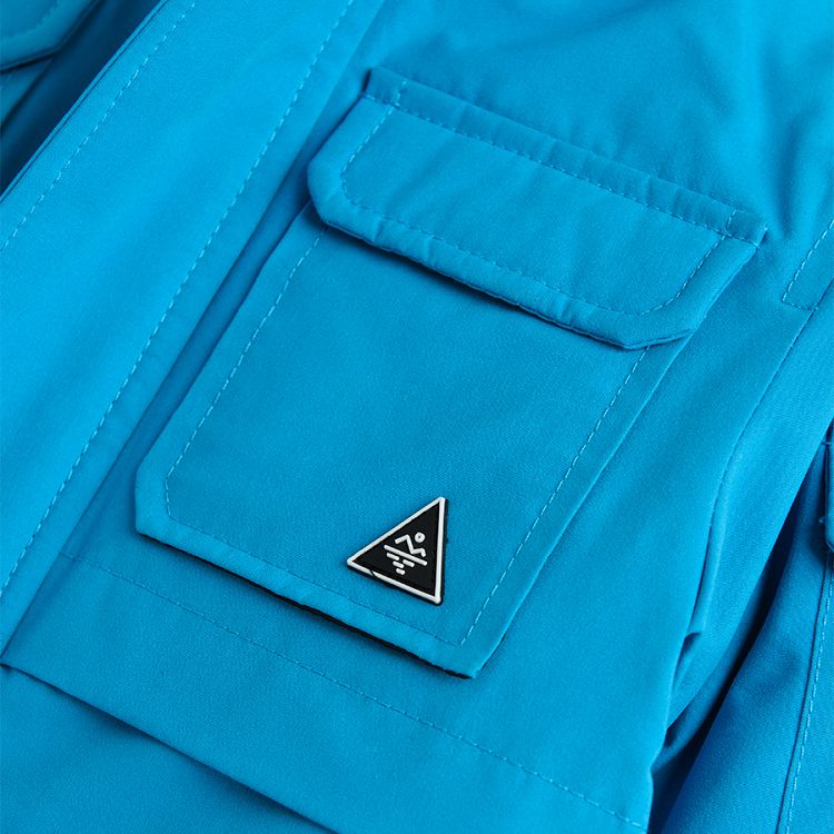 Blue zip through with furlike on the hood jacket