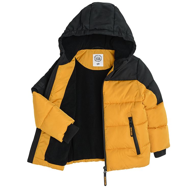 Yellow and black hooded zip through jacket