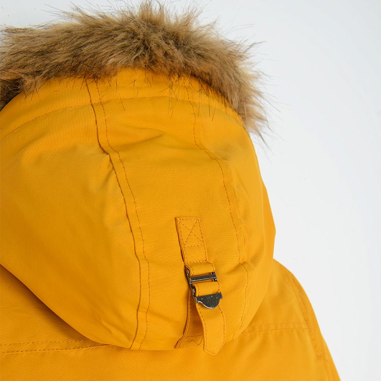 Yellow zip through with hood with furlike jacket