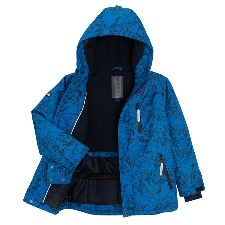 Blue with black lines hooded ski jacket