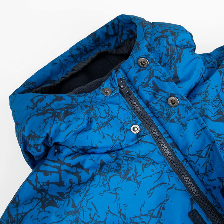 Blue with black lines hooded ski jacket