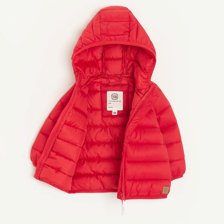 Red zip through hooded jacket