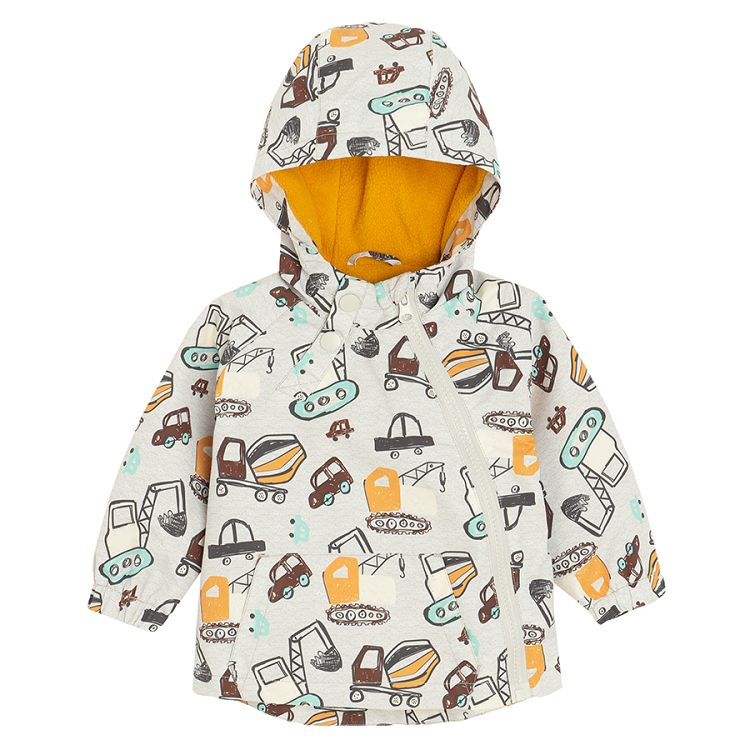 Beige zip through hooded jacket trucks print